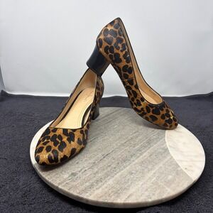 Cole Haan Leopard Print Calf Hair Block Heel Pumps Brown Black 11B